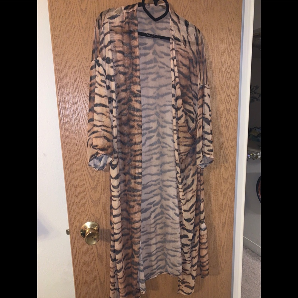 Plus size animal print mesh bathing suit coverup